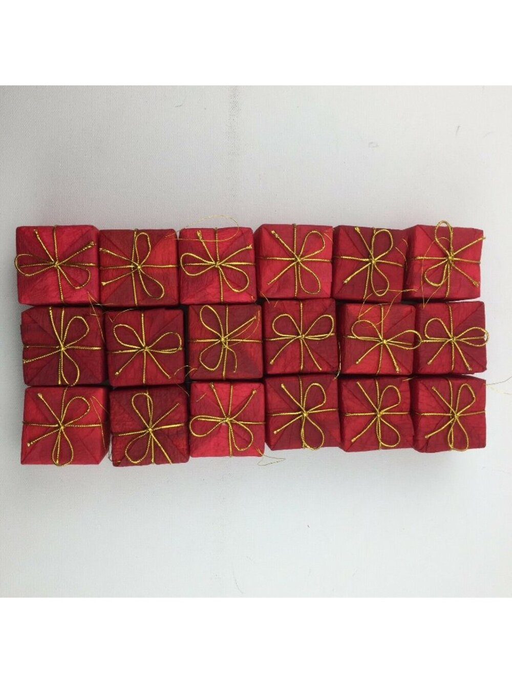 IKEA Retired Red Gold Ribbon Bow Christmas Gift Present Boxes Ornaments Set 18